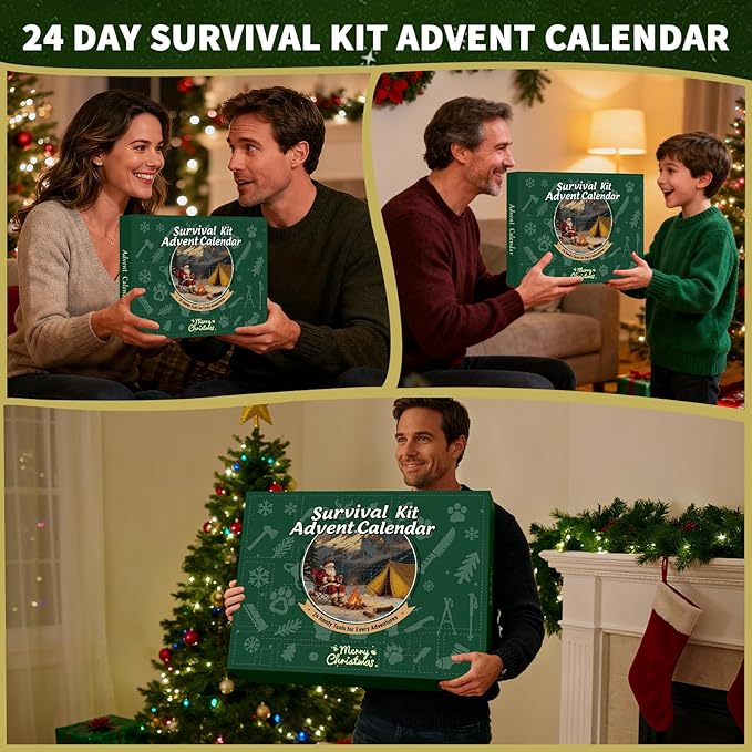 Natonhi Survival Kit Advent Calendar 2025 for Adult Men, 24 Days of Christmas Outdoor Gear & Emergency Tools for Adventure, Camping, Hiking-Christmas Countdown Gift for Adult Teen Adventure Lover
