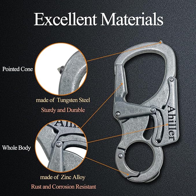 Ahiller Carabiner Keychain Clip, Double Lock Designed - Tungsten Steel Tip, Multifounction Tools for Camping, Hiking, Fishing, Outdoor Survival