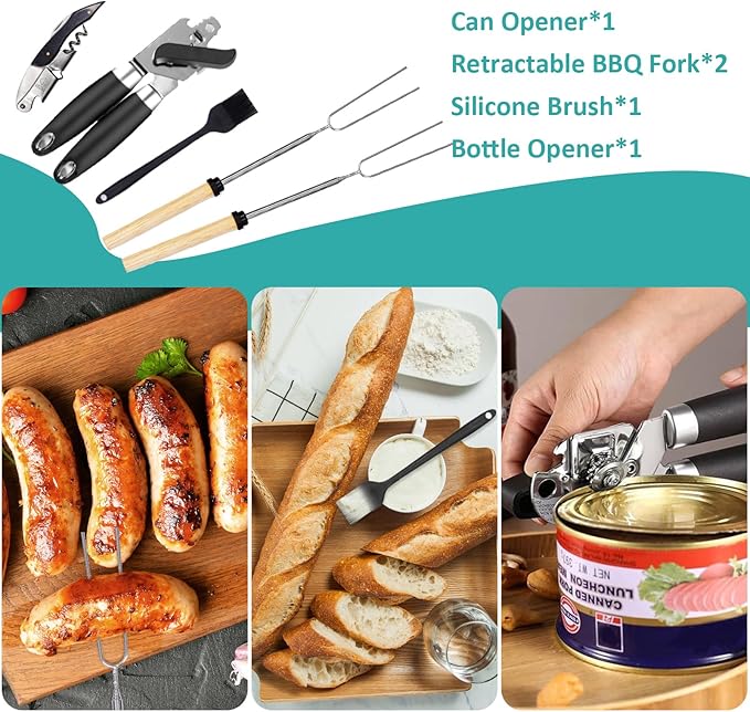 Logcow Camping Kitchen Utensil Set Outdoor Cooking Set Accessories Camping Cookware Kit for Travel, RVs, BBQs Stainless Steel Portable Camping Essentials Cooking Knife Set