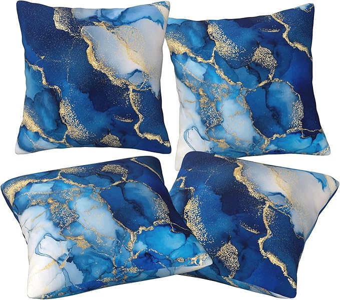 Blue Marble Throw Pillow Covers 18 X 18 Inch Set of 4 Decorative Cushion Cover Home Decor for Sofa Chair Couch Bedroom Living Room