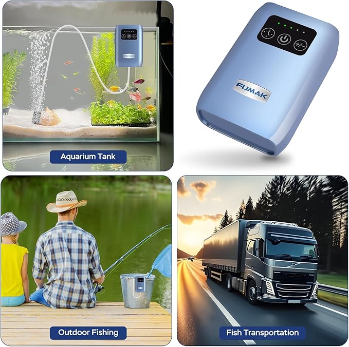 Aquarium Air Pump, USB Rechargeable Lithium Battery Powered Portable Air Pump for Fish Tanks, AC/DC Dual Mode Oxygen/Aerating Pump for Outdoor Fishing, Emergency, Power Cuts