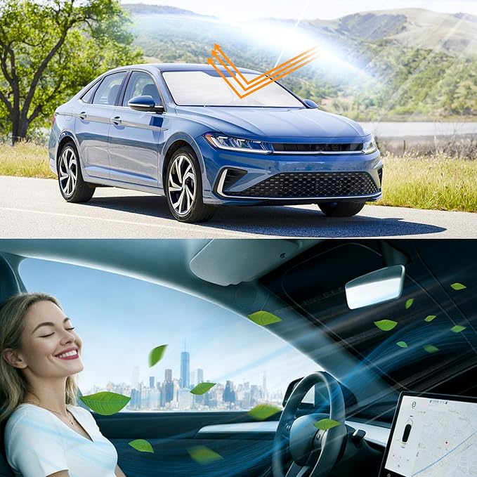 Windshield Sun Shade Accessories Compatible with 2019 2020 2021-2026 VW Jetta for Volkswagen Foldable Sunshade Sun Visor Blocks UV