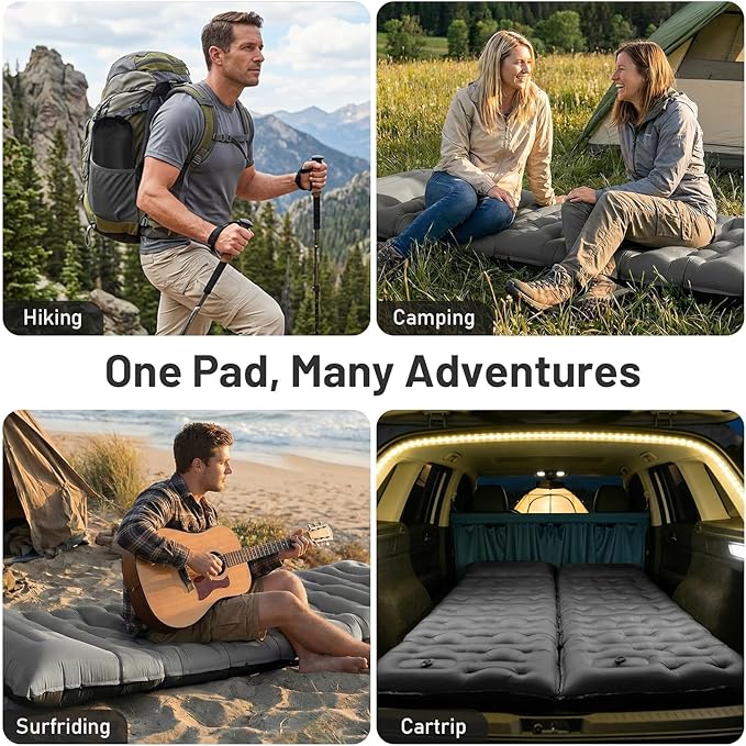 KASBAH Camping Sleeping Pad,Extra Wide 6 inch Thick Inflatable Sleeping Pads with Built-in Foot Pump and Pillow,Ultralight Camping Mat Gear for Outdoor Hiking,Camping