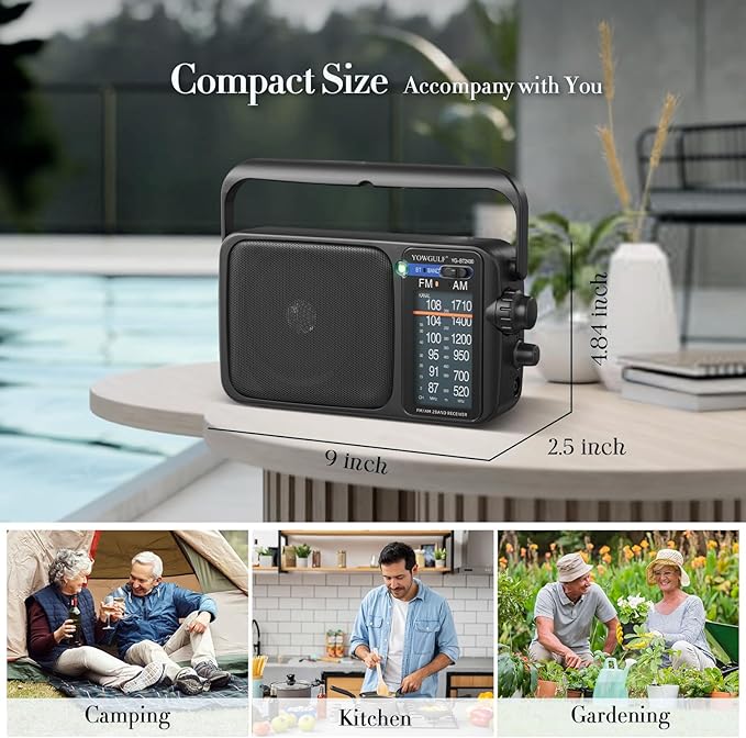 AM FM Radio with Best Reception,Bluetooth Portable AM FM Transistor,Battery Operated Radio or AC Power,Large Dial,Headphone Jack, Gifts for Seniors Elderly