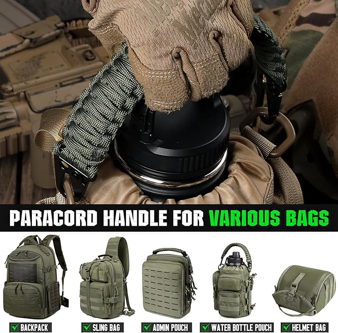 Tactical Paracord Handle,9-core Weaving Paracord Strap for Bag Strap Replacement,Molle Attachment with Metal/Plastic Clips for Backpack Sling Bags Water Bottle Holder