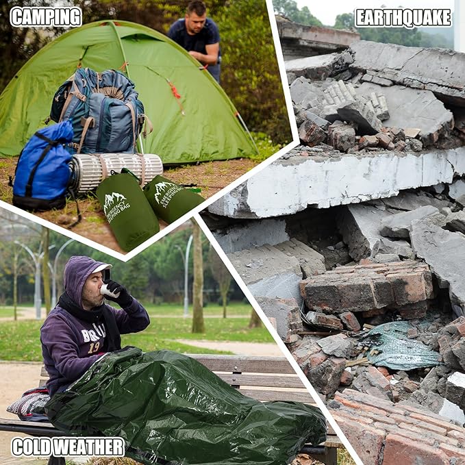 Oudain 2 Pcs XL Emergency Sleeping Bag 94.5" x 49.2" Waterproof Survival Sleeping Bag with Whistle Carabiner Portable Thermal Bivy Sack Emergency Blankets for Camping Hiking Outdoor