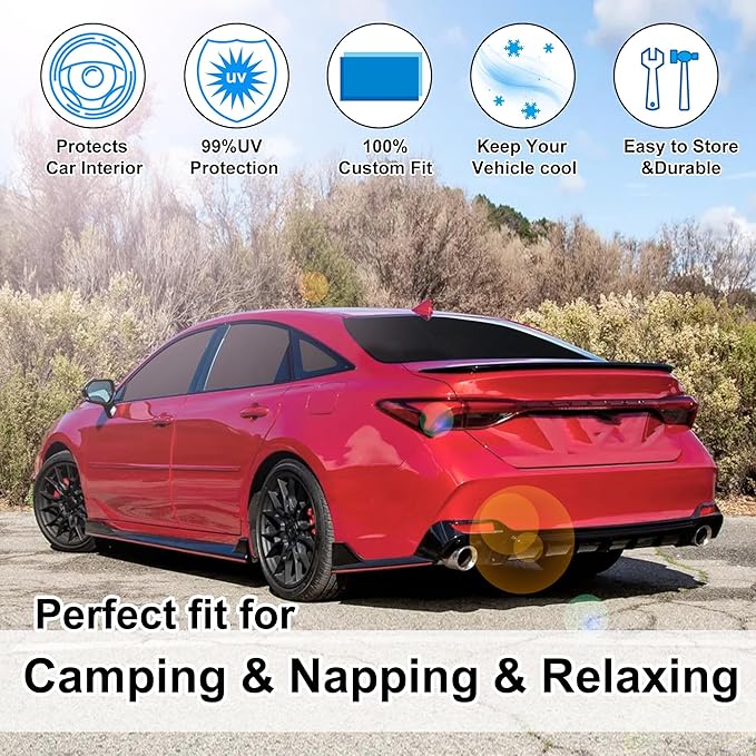 8PCS Windshield Sun Shade Custom Fit for 2019-2022 Toyota Avalon Accessories Foldable Sunshade Side Rear Window Shade Cover Full Set Privacy Protection Keeps Car Cool