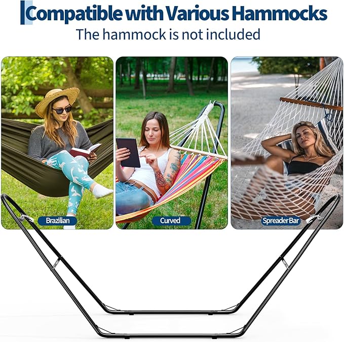 Garvee Universal Double Hammock Stand, 550-Pound Capacity, Heavy-Duty Hammock Stand for Outside, Fits 9 to 14 Foot Hammocks, Black