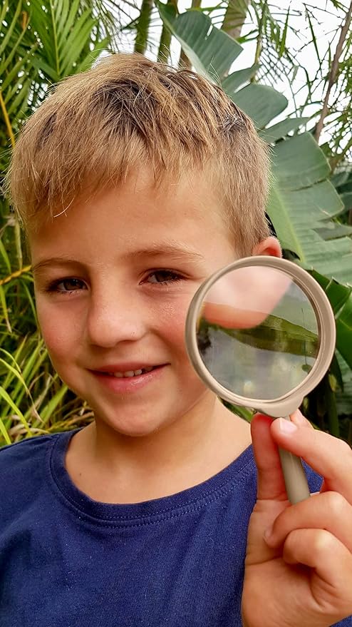 Tan Adventure Kidz Outdoor Exploration Kit, Childrenās Binoculars, Flashlight, Compass, Fox Whistle, Magnifying Glass, Backpack. Great Gift Set for STEM, Pretend Play