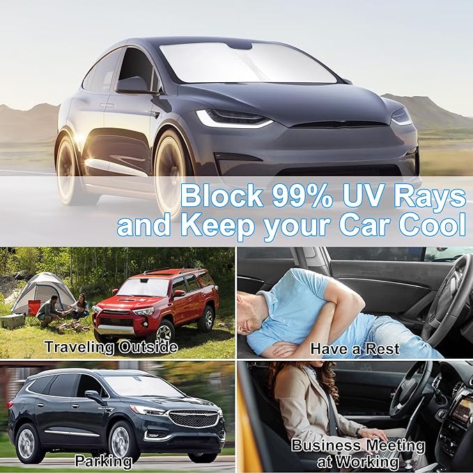 3PCS Car Window Shades Front Windshield Sun Shade Foldable Window Shade Custom Fit for 2016-2024 Tesla Model X Accessories Car Shades for Front Windows Anti-UV Rays Block Heat