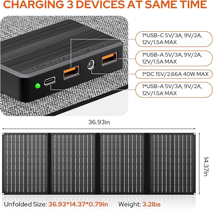 Portable Power Station with Foldable 40W Solar Panel, 100W Solar Powered Generator with Panels, AC Outlet Camping Solar Power Bank 146Wh DC Battery Pack for Smart Device RV Outdoor Power Outage