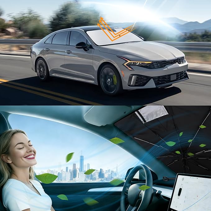 Windshield Sun Shade Umbrella Compatible with 2021-2024 2025 2026 K5 / 2020-2024 2025 2026 Sonata Accessories Front Sunshade Shield Blocker Sun Visor Heat Protection