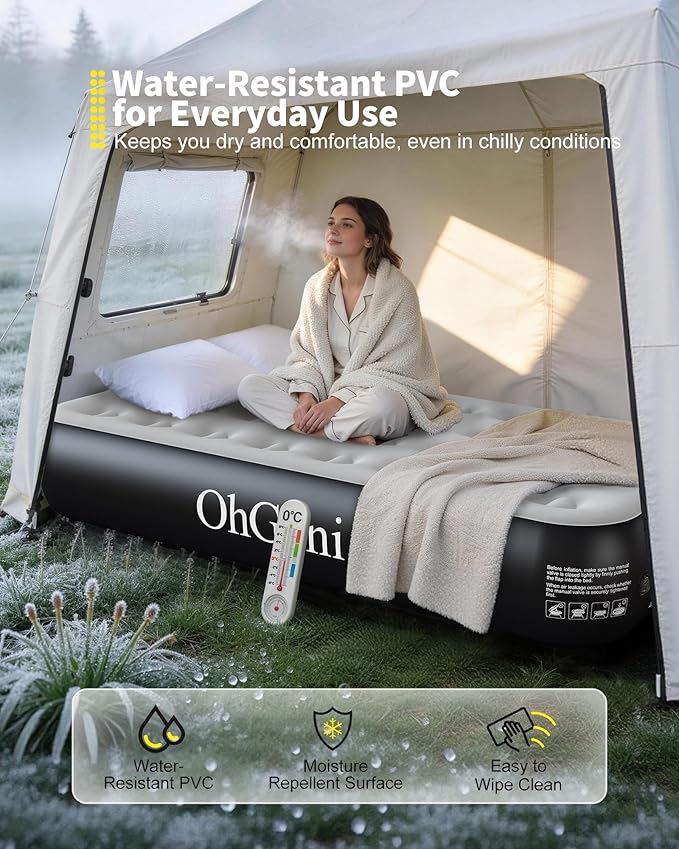 OhGeni Twin Air Mattress with Built in Pump, Camping Air Mattress with External Valve, Family Choice Award Winner, 13" Inflatable Blow up Bed, Portable Foldable Airbed for Home & Outdoor, 300lbs