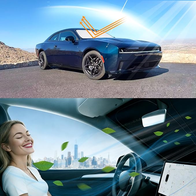Windshield Sun Shade Accessories Compatible with 2011 2012 2013-2023 Charger for Dodge Foldable Sunshade Sun Visor Blocks UV