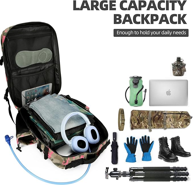 Lovelinks21 45L Tactical Assault Backpack 3 day assault pack with Molle Waterproof backpack Rucksack for Tactical Backpacks (Pink Camo)