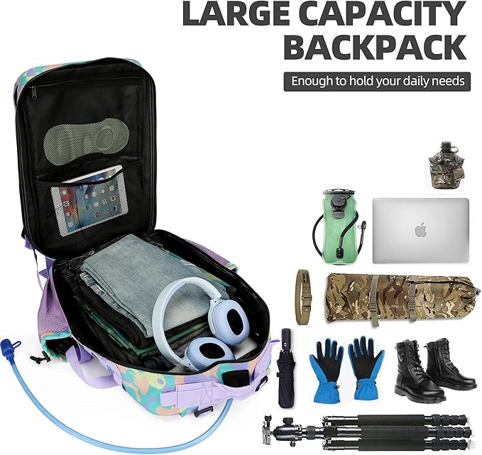 Lovelinks21 45L Tactical Assault Backpack 3 day assault pack with Molle Waterproof backpack Rucksack for Tactical Backpacks (PurpleGreenYellow)