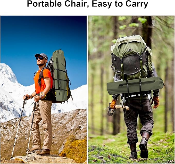 Folding Camping Collapsible Chairs Heavy Duty Lawn Chair with Cooler Bag, Storage Pocket, Waterproof Bag Outdoor Arm Chair, Supports 225LBS, Green