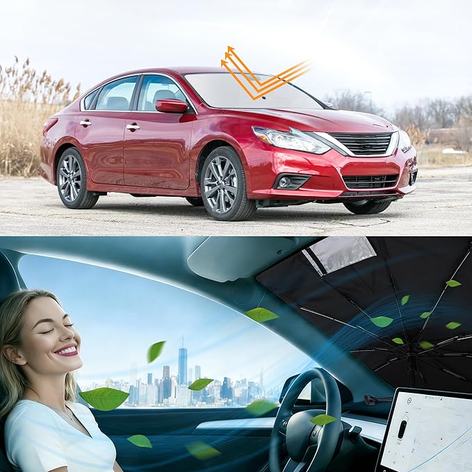 Windshield Sun Shade Umbrella Custom Fit for 2013-2018 Altima Sedan Accessories Foldable Sunshade Sun Blocker Protect Car from Sun Rays & Heat Damage Keep Car Cooler