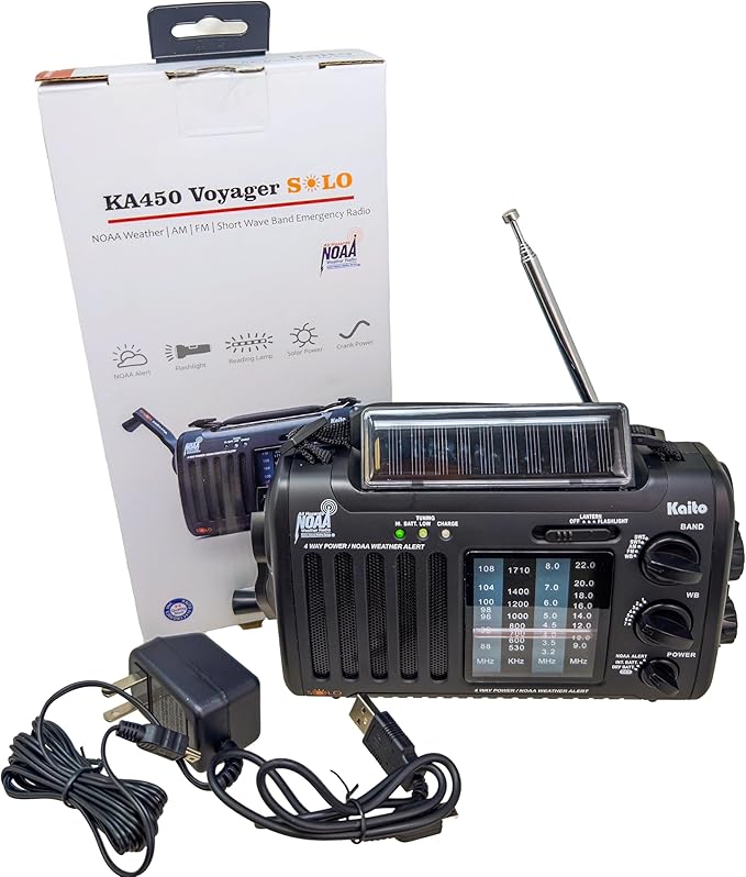 Kaito Voyager Solo Emergency AM FM SW NOAA Weather Alert Radio with Solar Crank Flashlight
