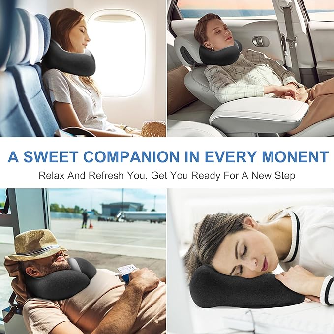 Travel Pillow - Memory Foam Cervical Neck Pillow for Adults, Kids, Children, Convenient & Portable U Shaped Pillows, Airplane Pillow for Home, Office, Camping, Travelling, Sleeping (Black)