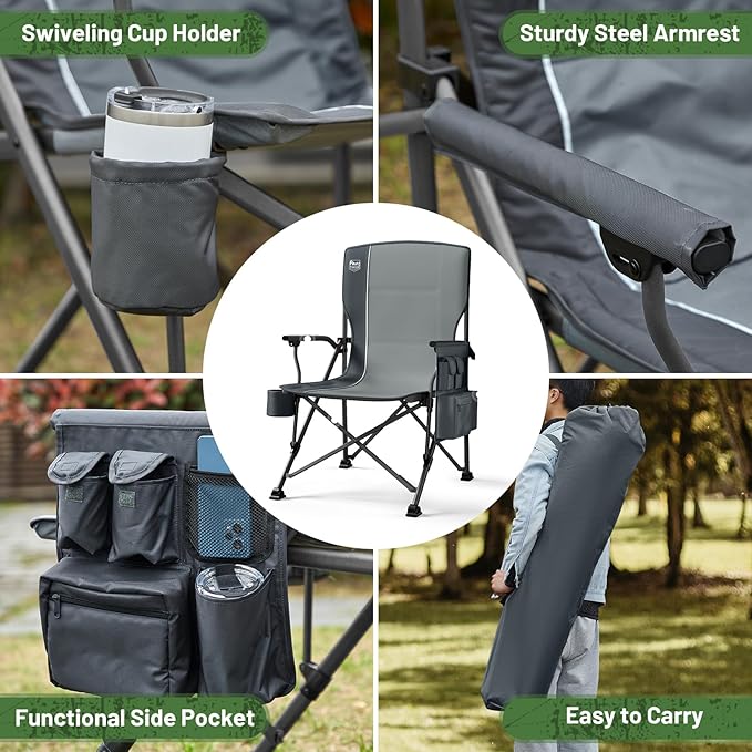 TIMBER RIDGE Oversized Folding Camping Chair High Back Heavy Duty for Adults Support up to 500lbs with Cup Holder, Side Pocket Cooler Bag 2 Pack
