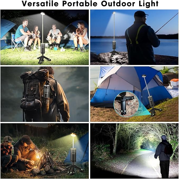 Camping Lights Rechargeable, Detachable Camping Lantern with Stand, Telescopic Waterproof Camp Lamp, Magnetic Work Hanging Light, LED Tent Flashlights for Emergency (Matte Black)