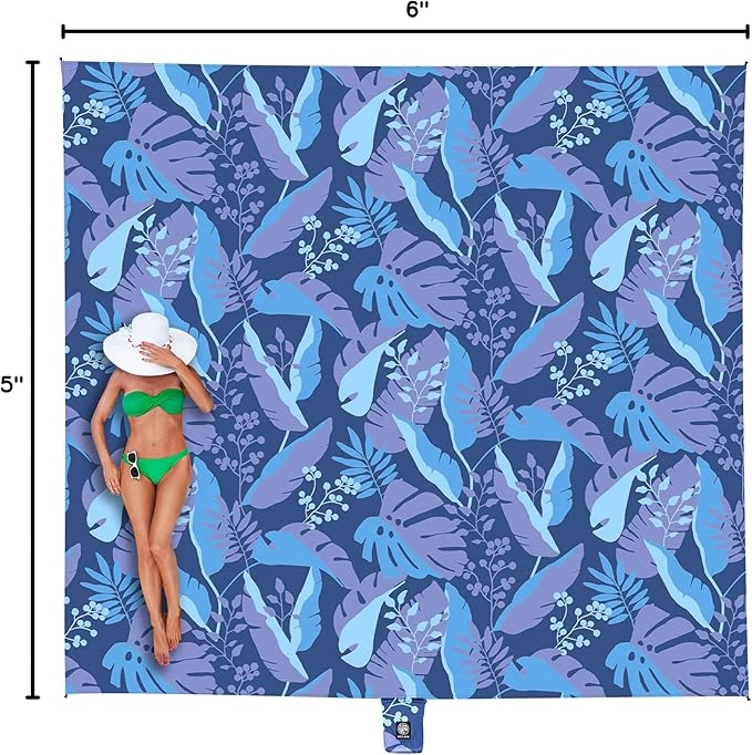 WEKAPO Beach Blanket Waterproof Sandproof Oversized, Extra Large Beach Mat Sand Free, Lightweight & Compact Sand Free Mat with 5 Stakes & 4 Corner Pockets