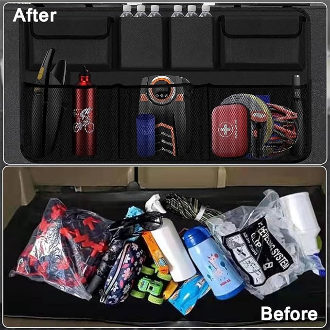 Snuopfy Car Trunk Organizer and Storage, Backseat Hanging Organizer for SUV, Truck, MPV,Van Collapsible Cargo Storage Bag with 7 Pockets, Car Interior Accessories for Men and Women