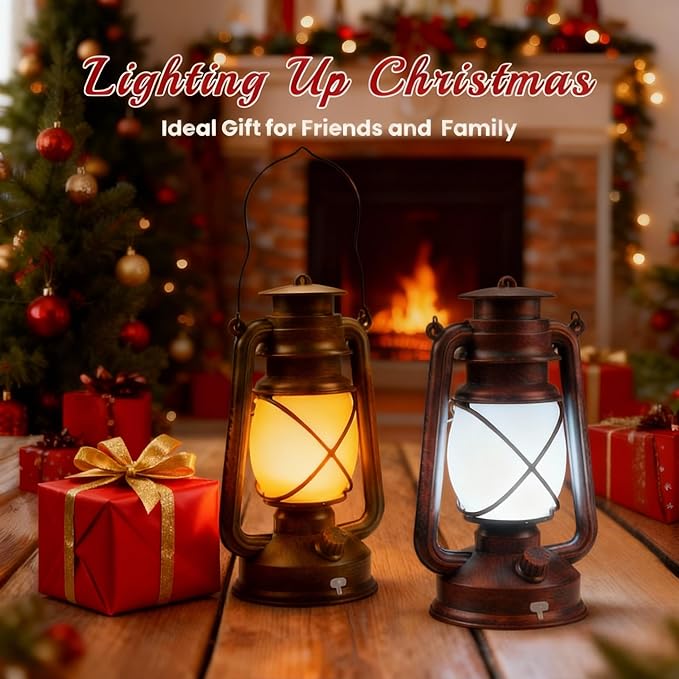 Wondrastical 2 Pack Bronze Vintage 4 Modes LED Lanterns,Rechargeable Flickering Flame Lights Decorative Outdoor&Indoor, Remote Control Waterproof Hanging Lantern for Camping,Patio Garden Pathway