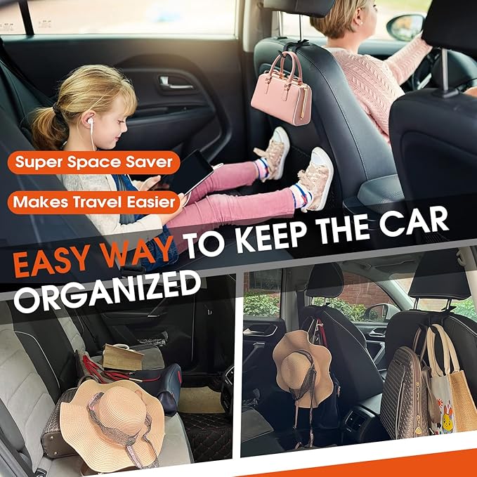 Car Headrest Hooks for Purses and Bags, Upgraded 2 in 1 Cars Back Seat Head Rest Hanger Vehicle Leather Organizer Storage Holder Hook Matching Cars Interior, 1-Pack, Brown