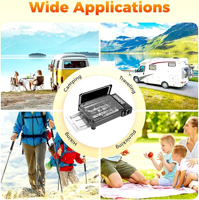 Portable Gas Grill Butane Stove, Portable Camping Grill Gas Stove Portable Tabletop bbq Grill Free Standing BBQ Grill with Grilling Net Carry Case for Camping Traveling Outdoor Cooking