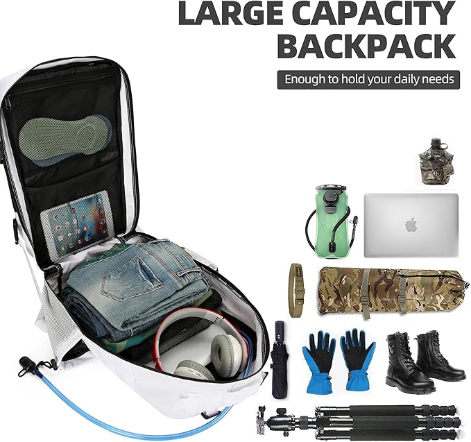 Lovelinks21 45L Tactical Assault Backpack 3 day assault pack with Molle Waterproof backpack Rucksack for Tactical Backpacks (White)