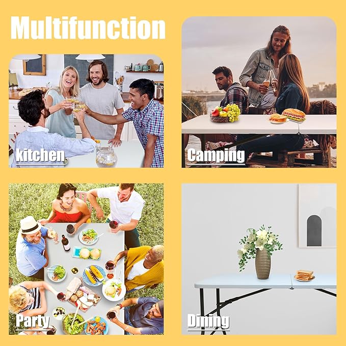 Camp Field 5ft Heavy Duty Portable Table, Folding Table for Indoor & Outdoor Picnic & Card Table for Picnic, Party, Camping. (White, 5FT)