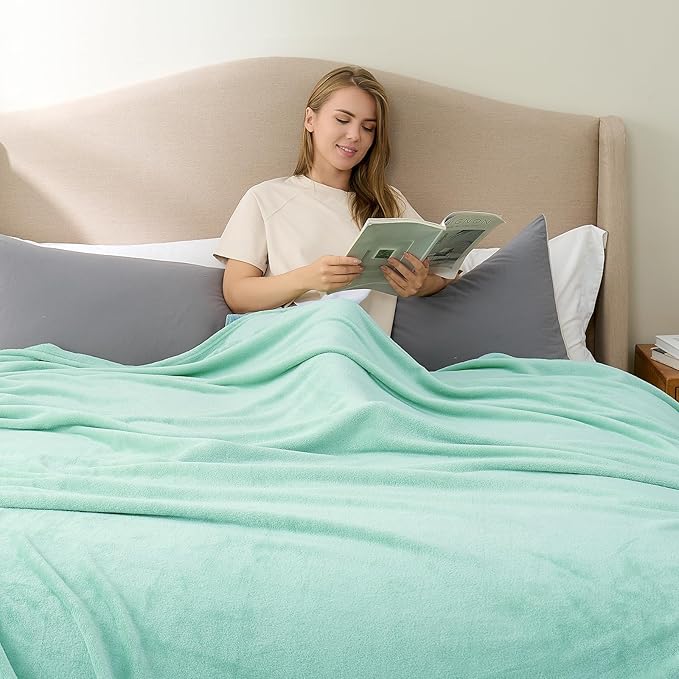 Hansleep Fleece Lake Green Full Blanket, Super Soft Flannel Fuzzy Plush Cozy Blanket for All Seasons, Lake Green, Full 84x90 Inches