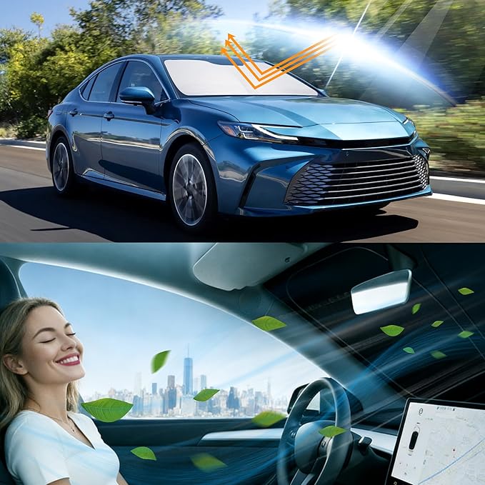 Windshield Sun Shade Custom Fit 2018-2024 Toyota Camry LE XLE Hybrid SE XSE Sedan Accessories Front Foldable Window Sunshade