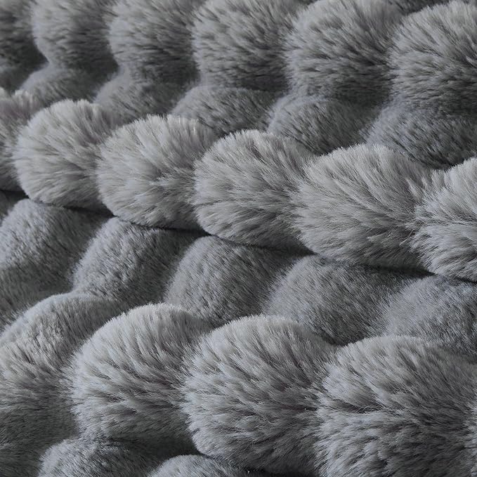 60x80 Inches Ultra-Soft Fuzzy Faux Fur Plush Twin Size Blanket - Thick, Warm Sherpa for Couch, Sofa, Bedroom, Camping - Decorative Blanket for Cozy Warmth, Bubble Grey