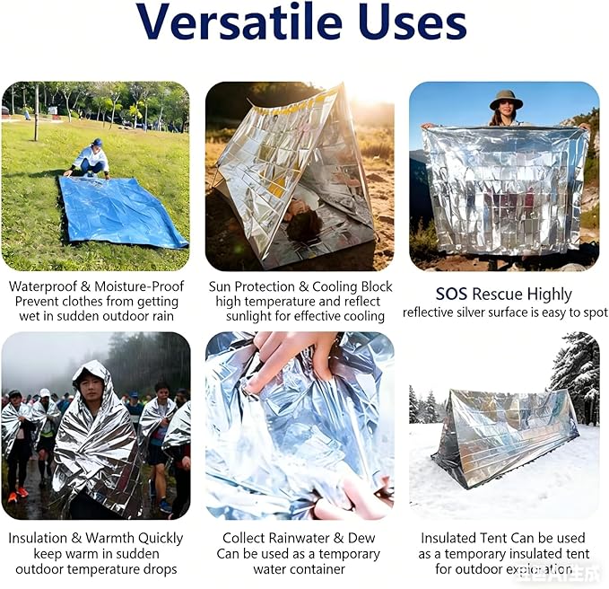 6 Pack Large Emergency Mylar Thermal Survival Blankets (82"x63") Lightweight & Portable Heavy-Duty Insulation for Camping, Hiking, Car Survival Kits, Bug Out Bags & Outdoor Emergencies