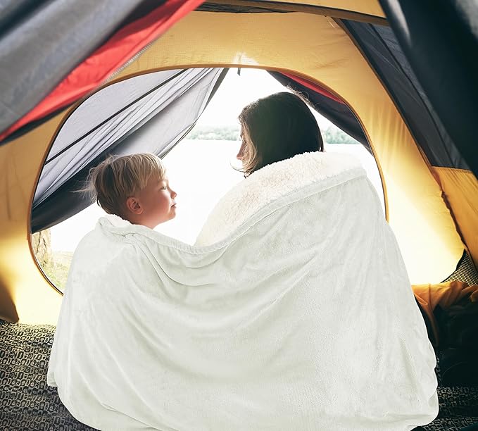 Utopia Bedding Sherpa Blanket Queen Size (Ivory, 90x90 Inches) - Soft Lightweight Plush Fleece Reversible Blanket for Bed, Sofa, Couch, Camping and Travel