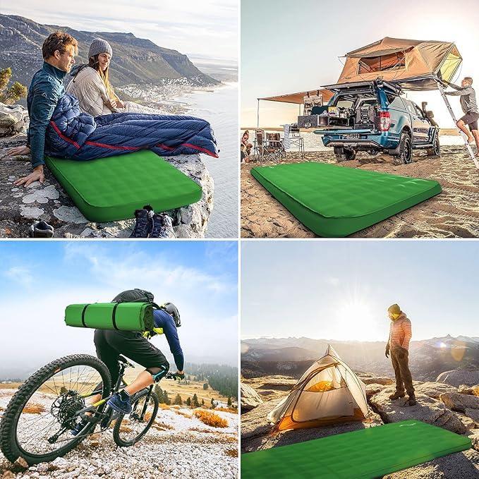 Buheco Sleeping Pad for Camping, Self-Inflating 9.5 R Value 3" Ultra-Thick Memory Foam Comfort Plus Camping Mats for Backpacking Travelling & Hiking Portable Air Mattress for 4-Season Green