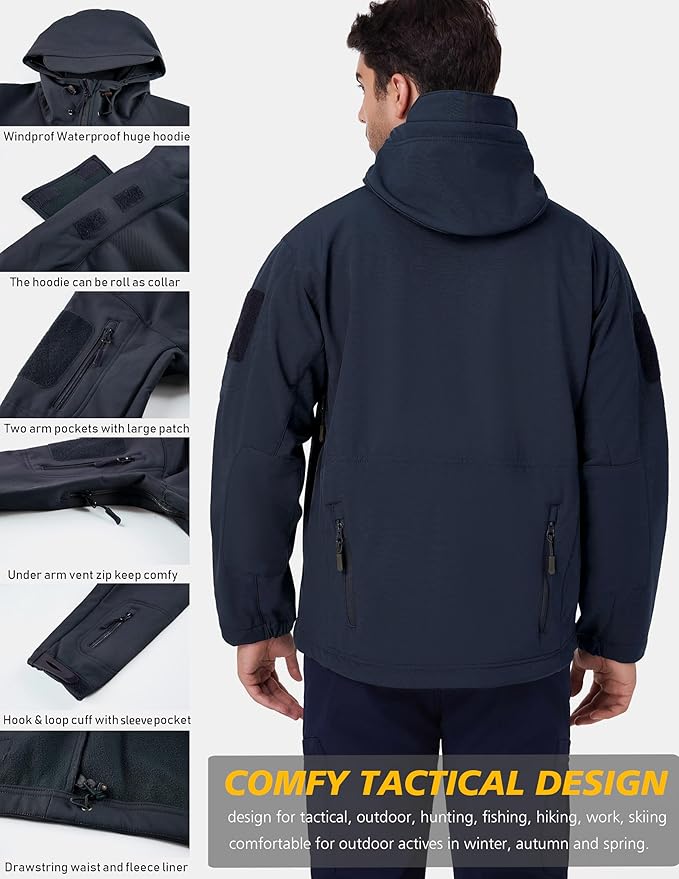 ReFire Gear Men's Army Special Ops Military Tactical Jacket Softshell Fleece Hooded Outdoor Coat
