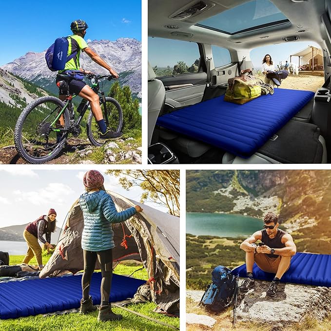 Double Camping Sleeping Pad, Ultralight Waterproof Inflatable 2-Person Sleeping Mat with Inflation Bag, Lightweight Portable Air Mattress for Outdoor Backpacking Hiking Car Traveling Tent (Navy)