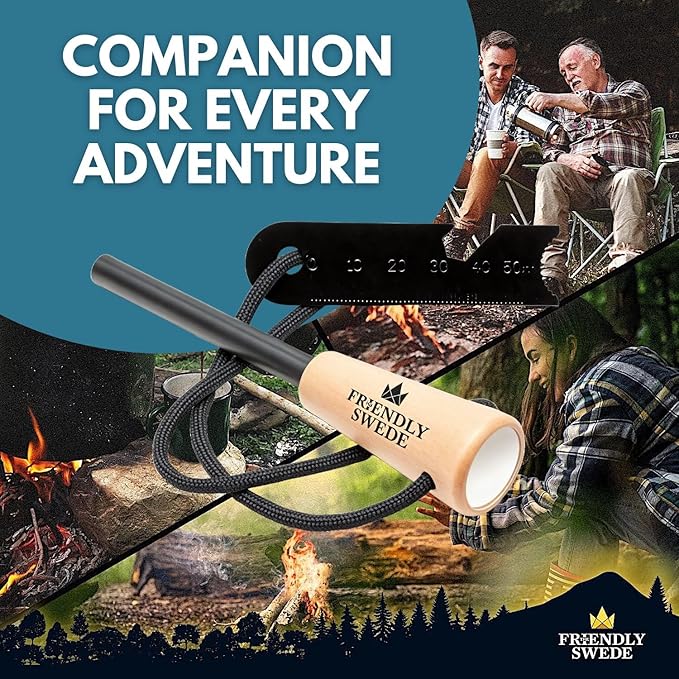 The Friendly Swede Ferro Rod Fire Starter Tool — Flint and Steel Fire Starter Survival Tool with Wooden Handle - Weatherproof Firestarter for Camping, Hiking & BBQs - Compact with Optimal Grip