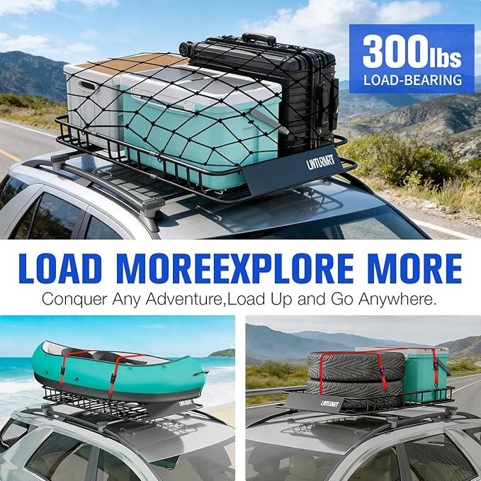 LWTURMRT 54" x 36" Roof Rack Cargo Basket, 300LBS Universal Rooftop Cargo Carrier