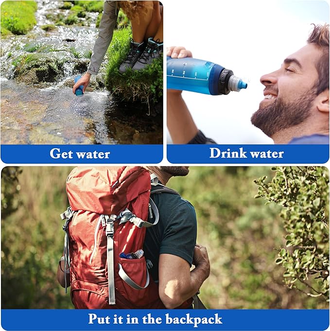 Portable 1.0L Water Fiter, Outdoor Water Filter Backpacking, Collapsible Hiking Water Filter, Water Filter Camping,Water Backpack For Travrling(Blue)