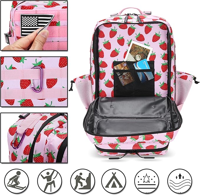 Lovelinks21 45L Tactical Assault Backpack 3 day assault pack with Molle Waterproof backpack Rucksack for Tactical Backpacks (Strawberry)