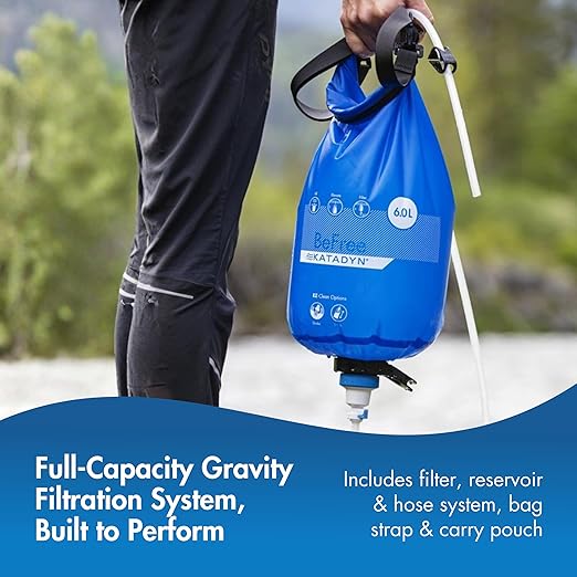 Katadyn Gravity BeFree 6L Water Microfilter, Camping, Backpacking, Emergency Preparedness, Blue