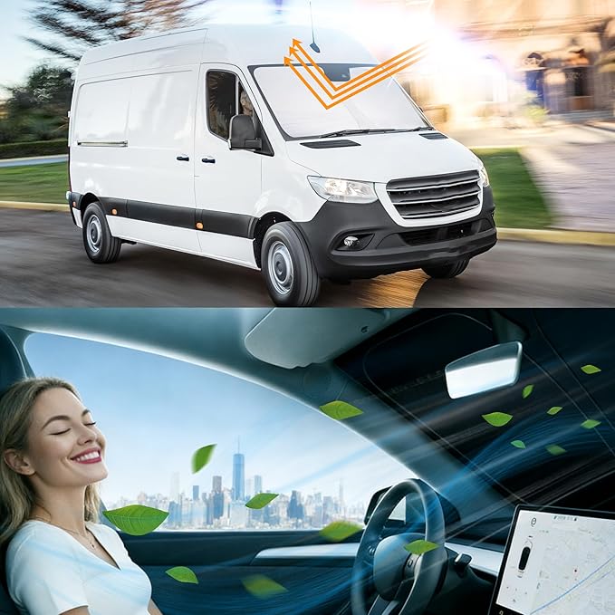 Windshield Sun Shade Foldable Sun Visor Protector Custom Fit 2007-2024 2025 Sprinter Freightliner Cargo Crew Passenger Motorhome Accessories