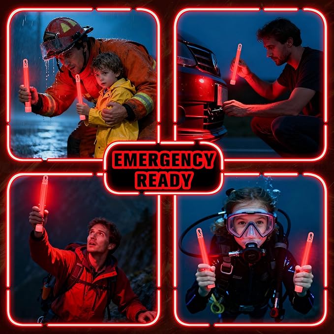 Sotiff 6" Bright Large Glow Sticks Bulk Glow Emergency Glowsticks Snap Military Grade Lights Sticks Long Last Survival Kits for Hiking Party Camping Activities