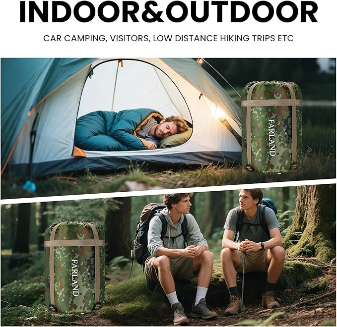 FARLAND Sleeping Bags for Adults Teens Kids with Compression Sack Portable and Lightweight for 3-4 Season Camping, Hiking,Waterproof, Backpacking and Outdoors
