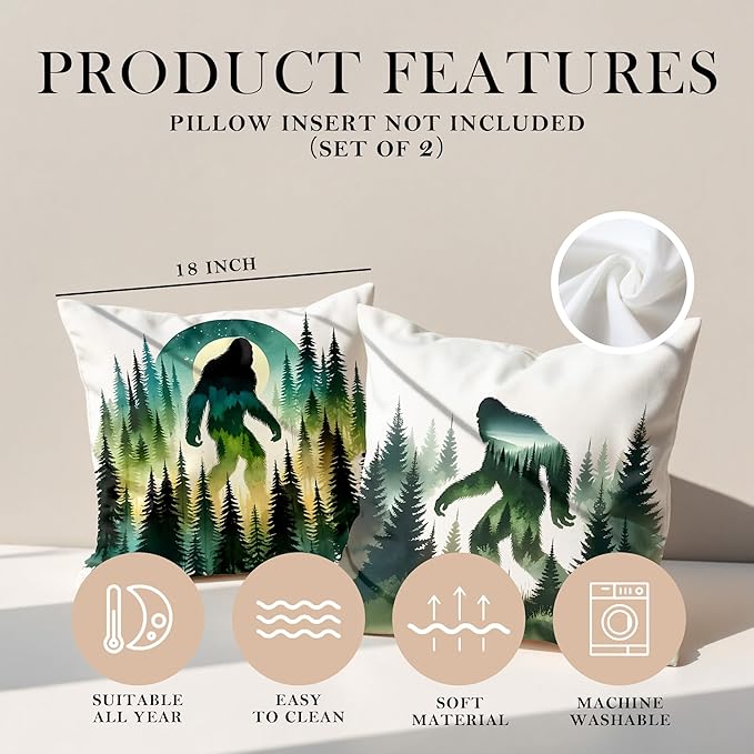 Funny Bigfoot Sasquatch Forest Throw Pillow Covers 18x18 Set of 2,Camper Decor Pillowcase,Big Foot Sasquatch Gifts,Camping Camper Bigfoot Gifts for Women(92)
